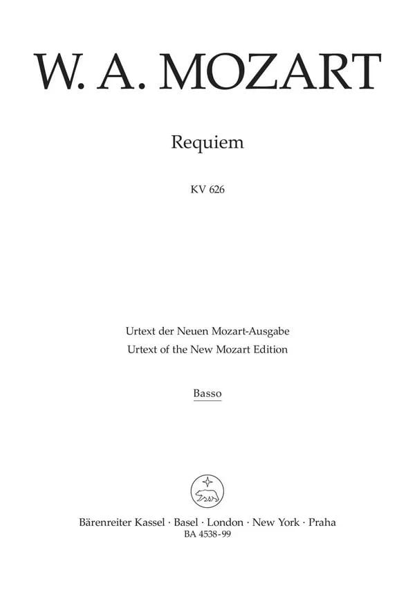 Requiem. Choeur Basse MOZART Partition