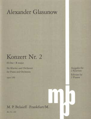 Concerto N°2 Op. 100 GLAZOUNOV Partition Piano