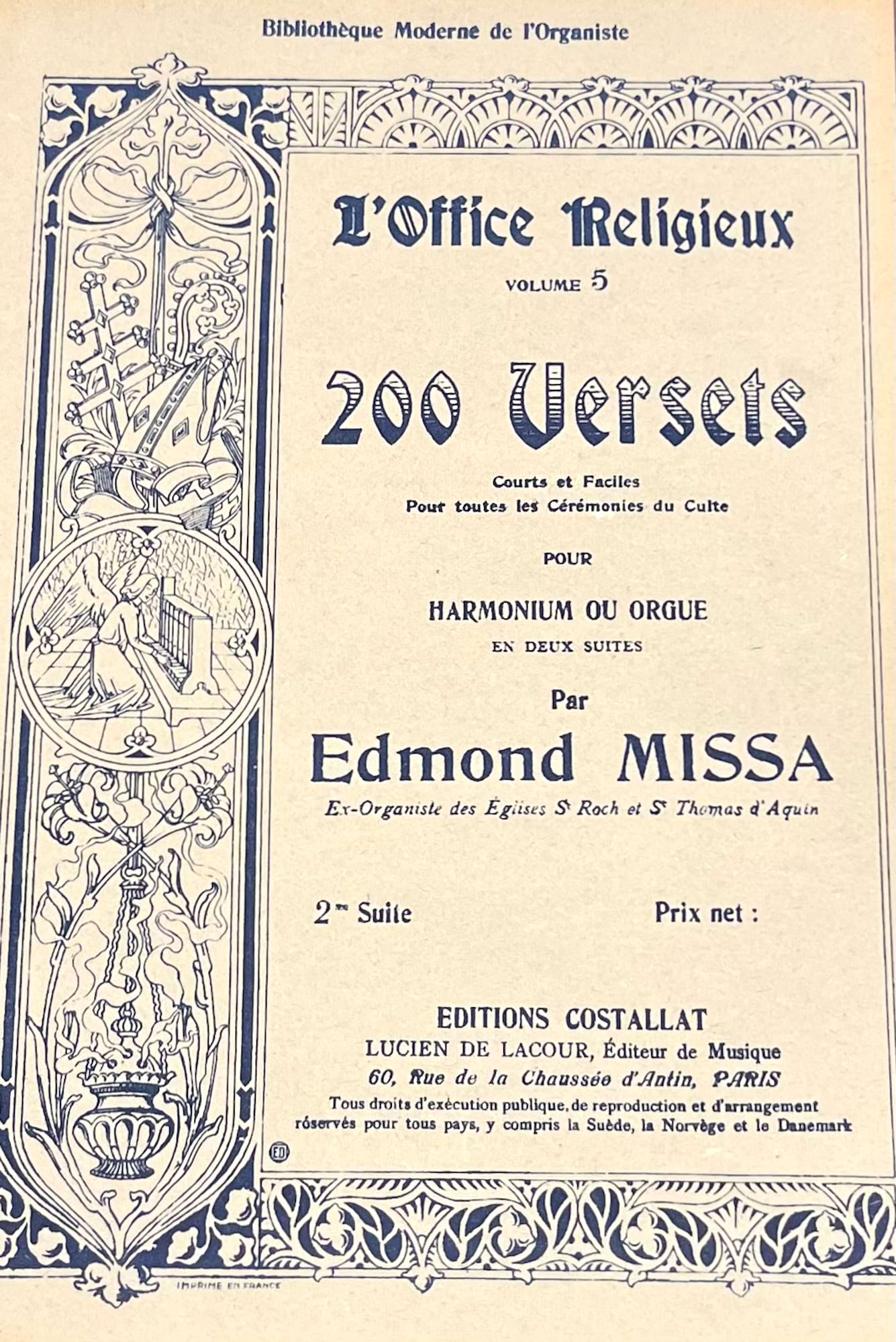 L'Office Religieux Volume 5. 200 Versets 2e Suite - Edmond Missa