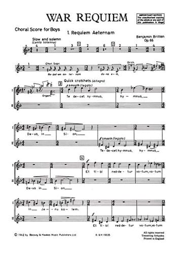 War requiem. Choeur de garçons BRITTEN Partition Chœur