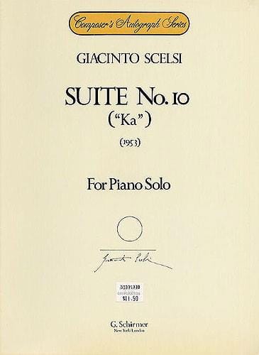 Suite N°10 Giacinto Scelsi Partition Piano