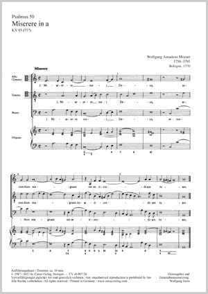 Miserere En la Mineur KV 85 MOZART Partition Chœur