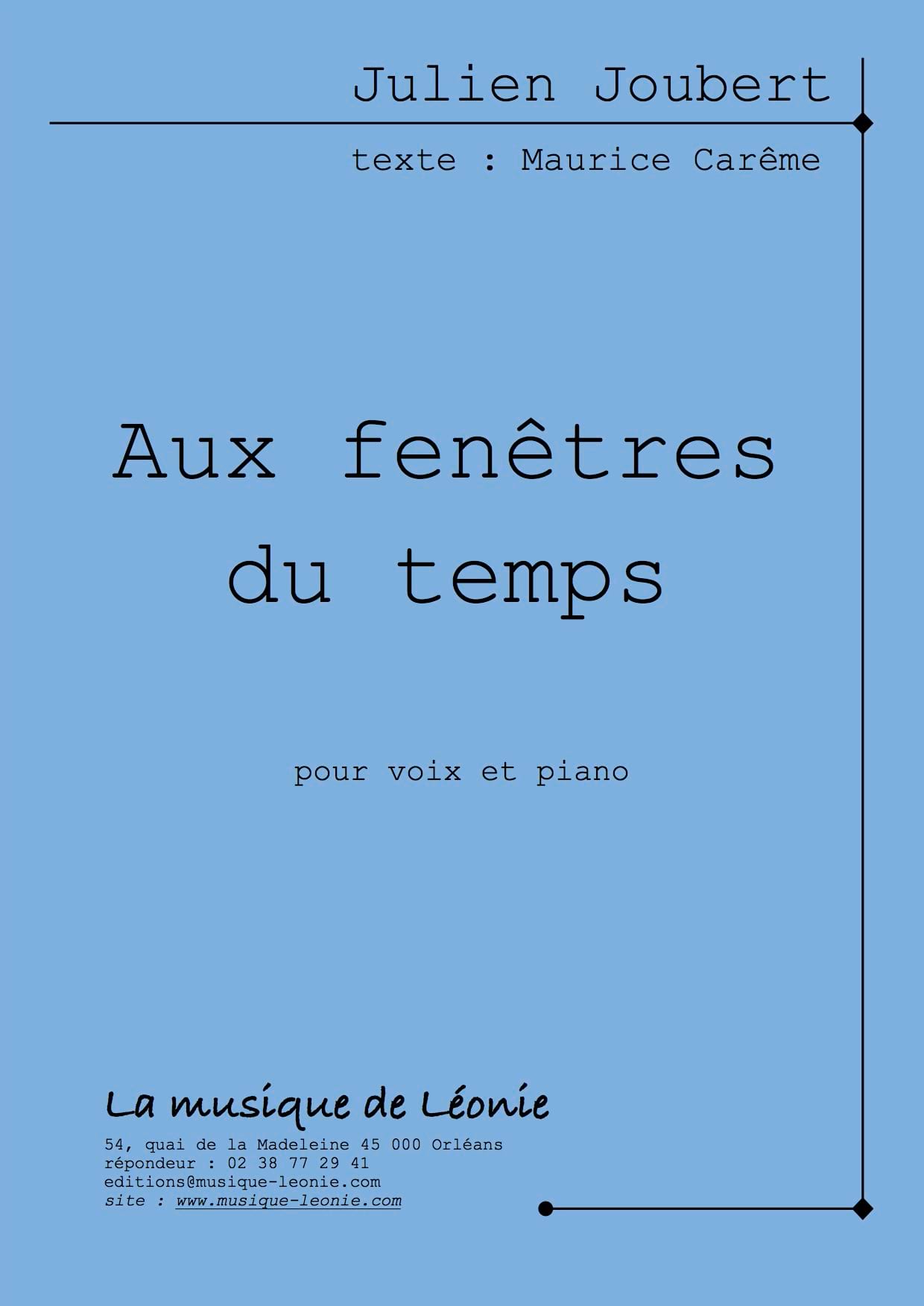 Aux fenêtres du temps Julien Joubert Partition